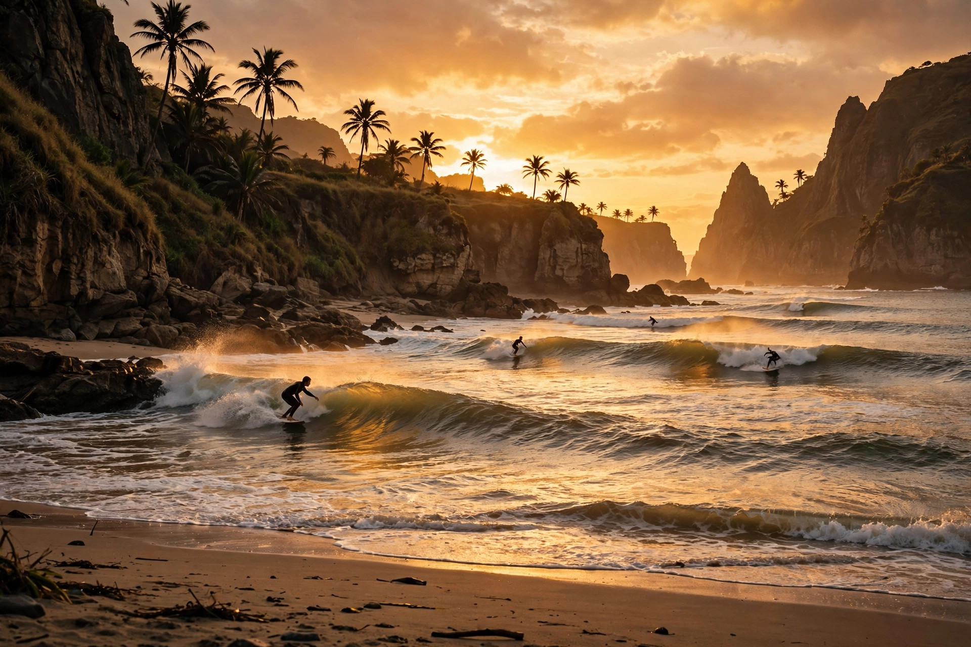 Pacific surf at sunset