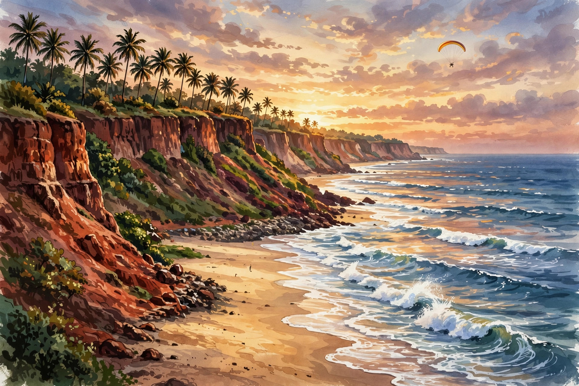 Varkala's red cliffs over the Arabian Sea