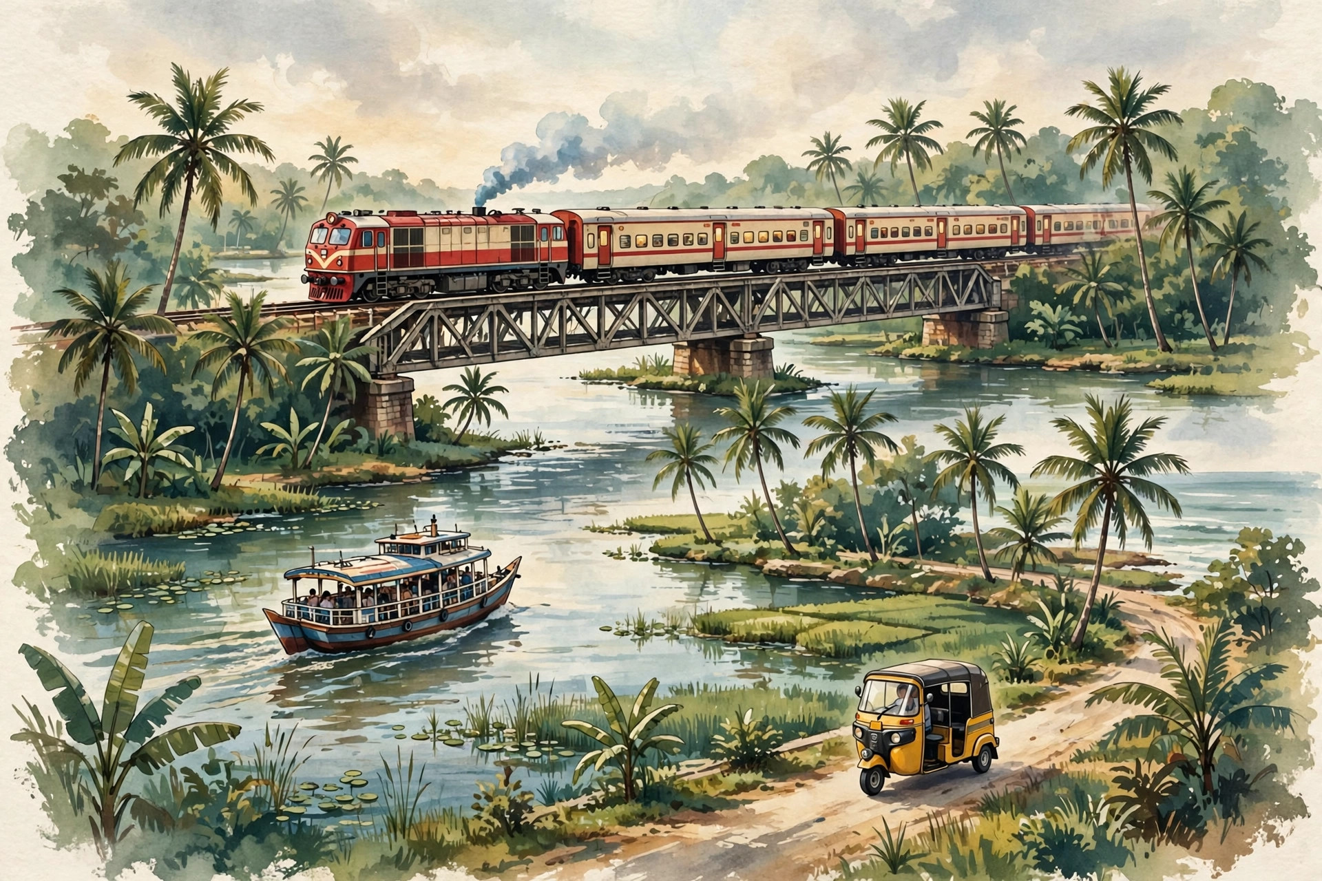 A Kerala train crossing the backwaters