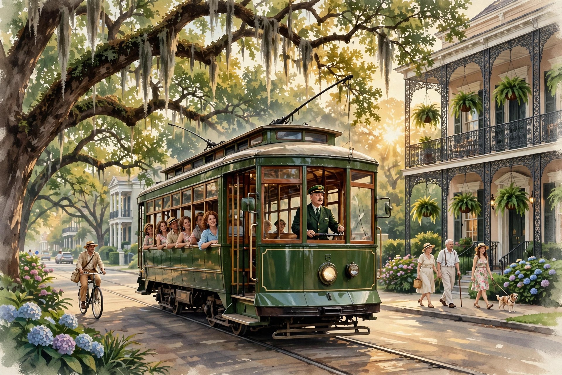 Historic green St. Charles streetcar