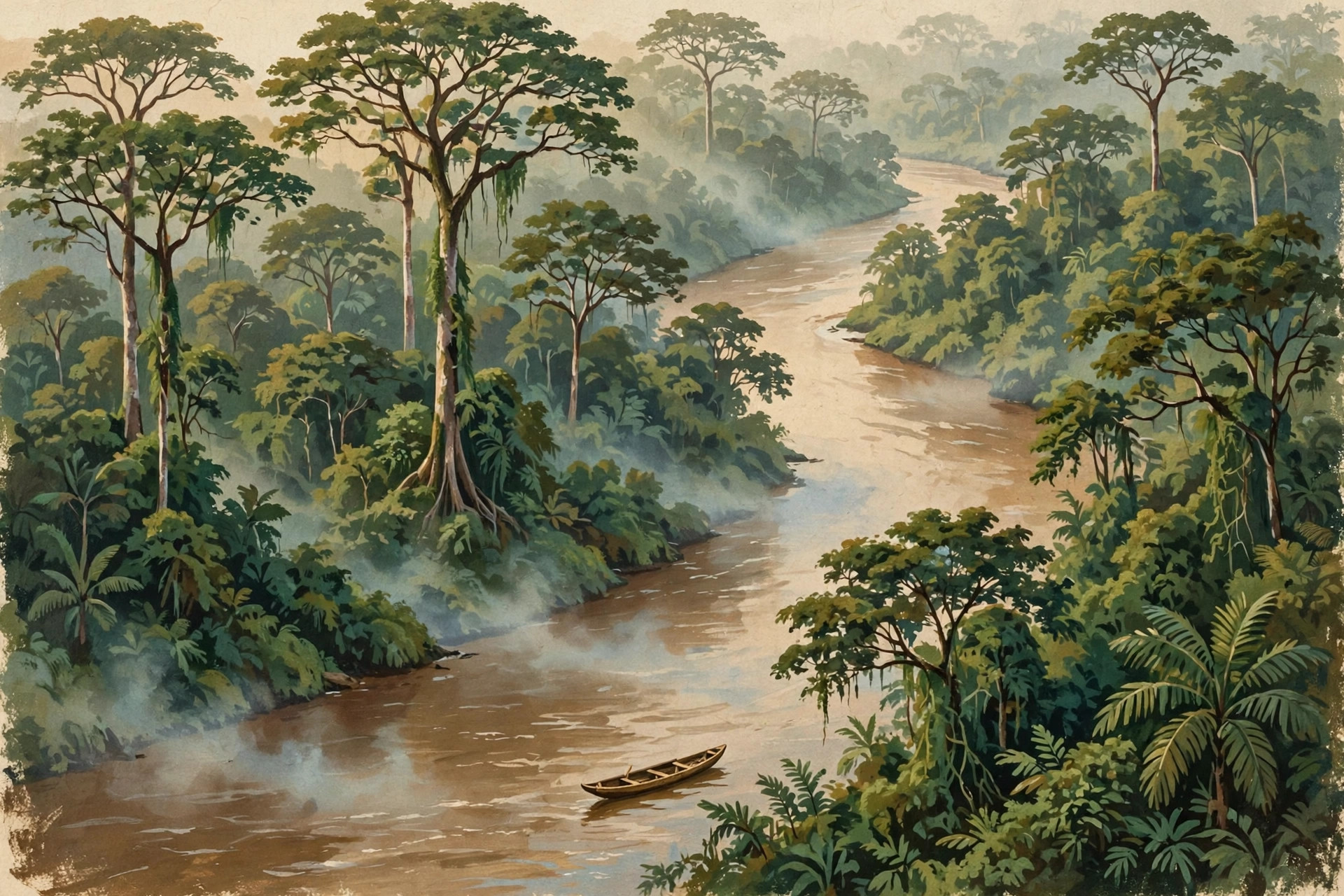 Amazon lowland river winding through dense rainforest