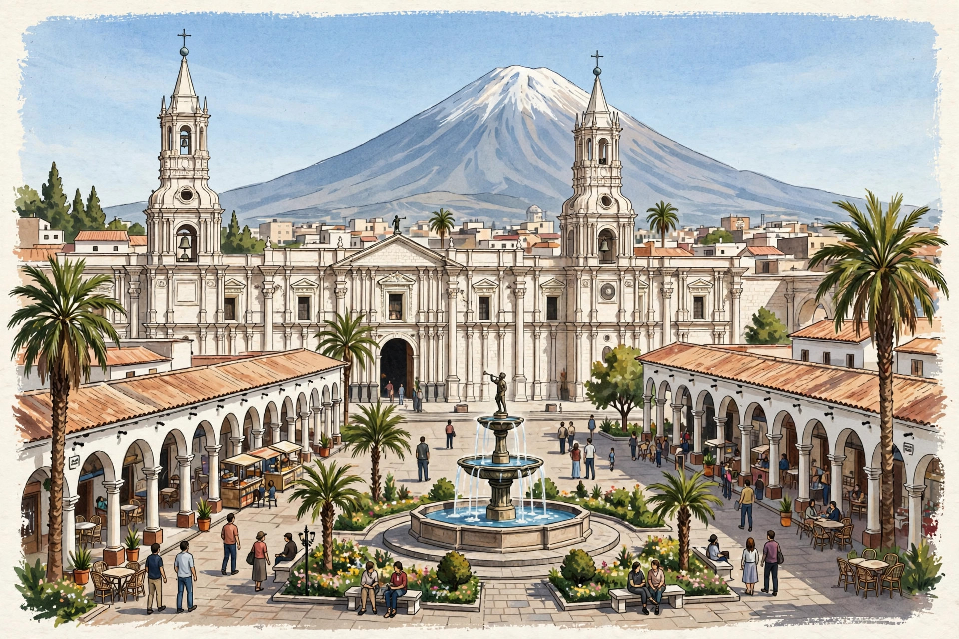 Arequipa Plaza de Armas with El Misti volcano behind